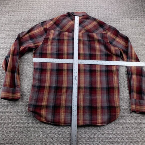 VOLCOM Shirt Men Medium M Red Brown Plaid Button Up Polo Shirt Long Sleeve Polo - Picture 8 of 11